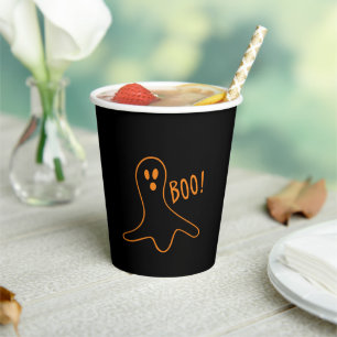 Vasos De Papel Halloween boo fantasma negro y naranja espantado