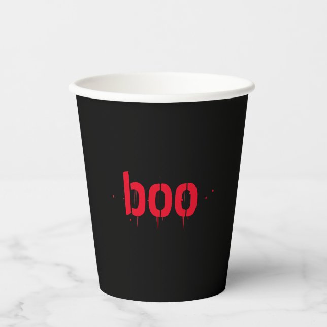 Vasos De Papel Halloween boo rojo negro sangriento miedo (Anverso)