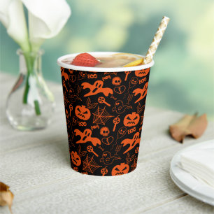 Vasos De Papel Halloween Calabaza Cara Jack O Lantern Negro