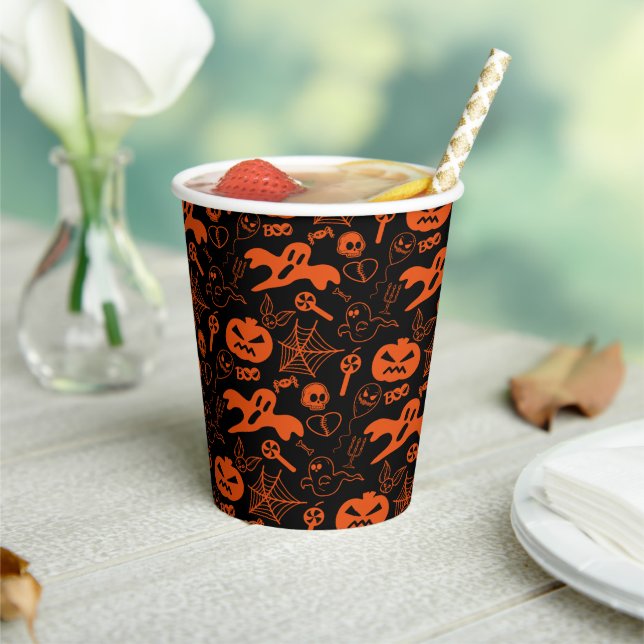 Vasos De Papel Halloween Calabaza Cara Jack O Lantern Negro (in situ)