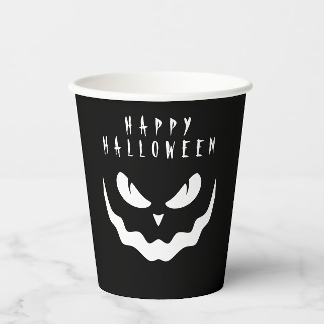 Vasos De Papel Halloween Cara de calabaza blanca y negra (Anverso)