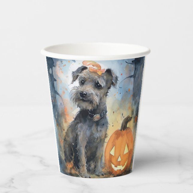 Vasos De Papel Halloween Chesapeake Bay Terrier con calabazas (Anverso)