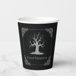 Vasos De Papel Halloween con árbol plateado