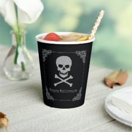 Vasos De Papel Halloween con calaveras plateadas y cruces