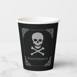 Vasos De Papel Halloween con calaveras plateadas y cruces