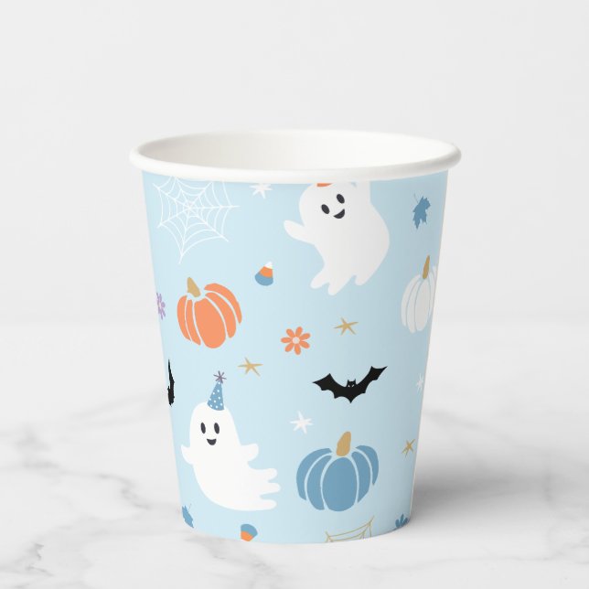 Vasos De Papel Halloween con fantasma azul para bebé lindo (Reverso )