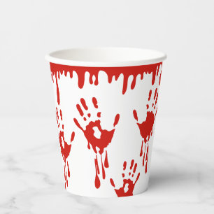Vasos De Papel Halloween con sangre y huellas dactilares