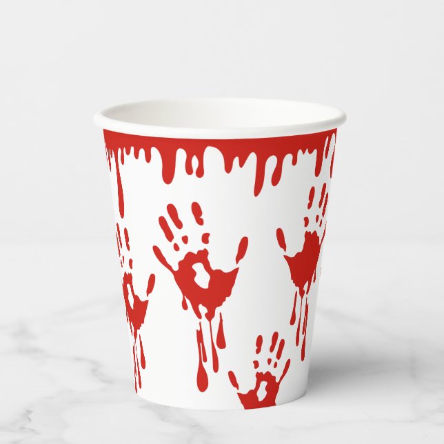 Vasos De Papel Halloween con sangre y huellas dactilares (Anverso)
