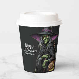 Vasos De Papel Halloween con temática de bruja asustada