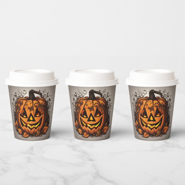Vasos De Papel Halloween con un rebosante de Jack-O-Lantern (Multi)