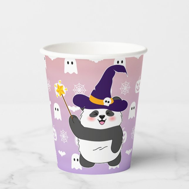 Vasos De Papel Halloween Curte Baby Panda Witch Magic Wand (Anverso)