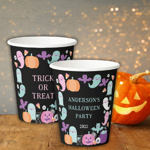 Vasos De Papel Halloween Cute Spooktacular en colores pastel