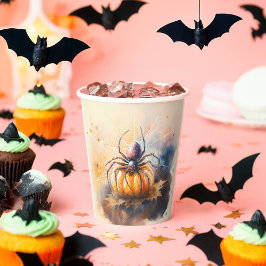 Vasos De Papel Halloween de araña acuarela