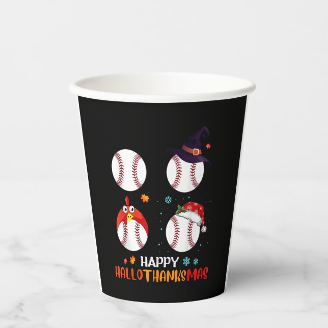 Vasos De Papel Halloween De Béisbol Y Feliz Navidad (Anverso)