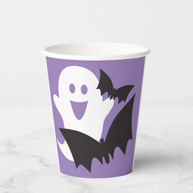Vasos De Papel ¡Halloween de diseño! Murciélagos y fantasma (Anverso)