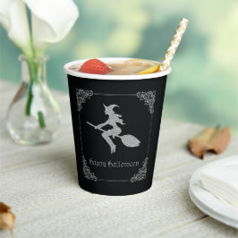 Vasos De Papel Halloween de la Bruja Voladora de Plata