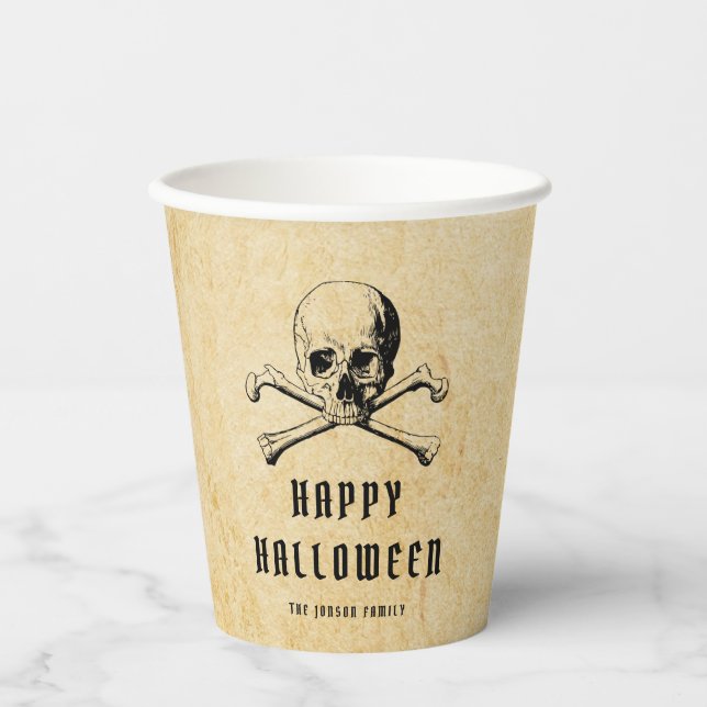 Vasos De Papel Halloween de los piratas y los huesos (Anverso)