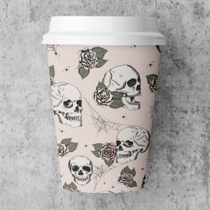 Vasos De Papel Halloween de los Rosas y cráneos góticos rosados d
