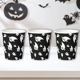 Vasos De Papel Halloween De Patrón Fantasma Blanco Y Negro