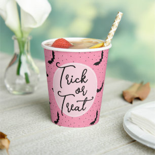 Vasos De Papel Halloween De Trick O Trek Bats Rosados