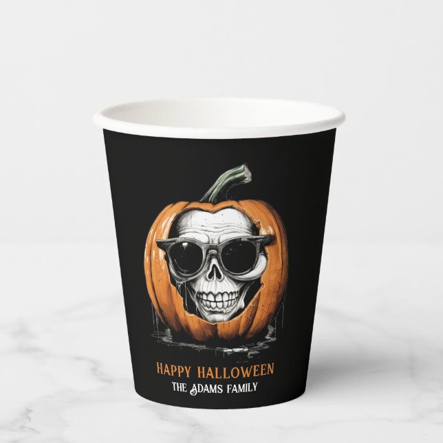 Vasos De Papel Halloween del cráneo deslumbrante de Jack O' Lante (Anverso)