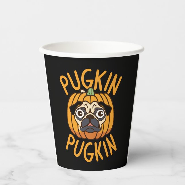 Vasos De Papel Halloween del perro Pugkin Pug (Anverso)