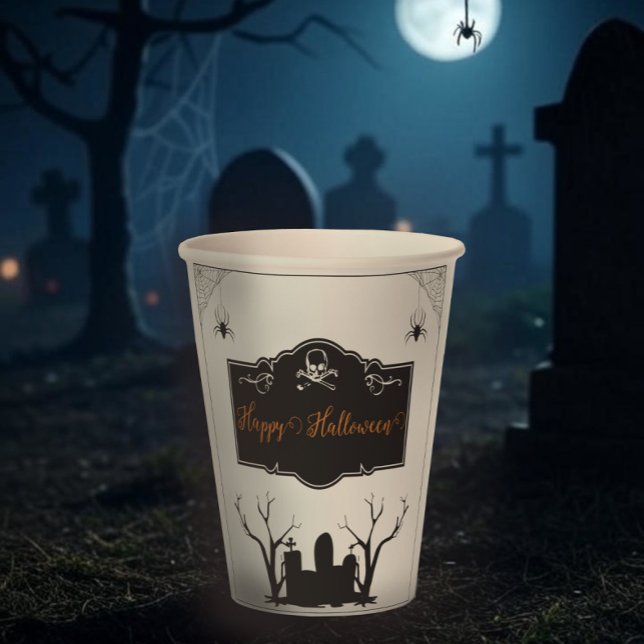 Vasos De Papel Halloween en el césped de fantasía (Spooky Graveyard Halloween Paper Cups)