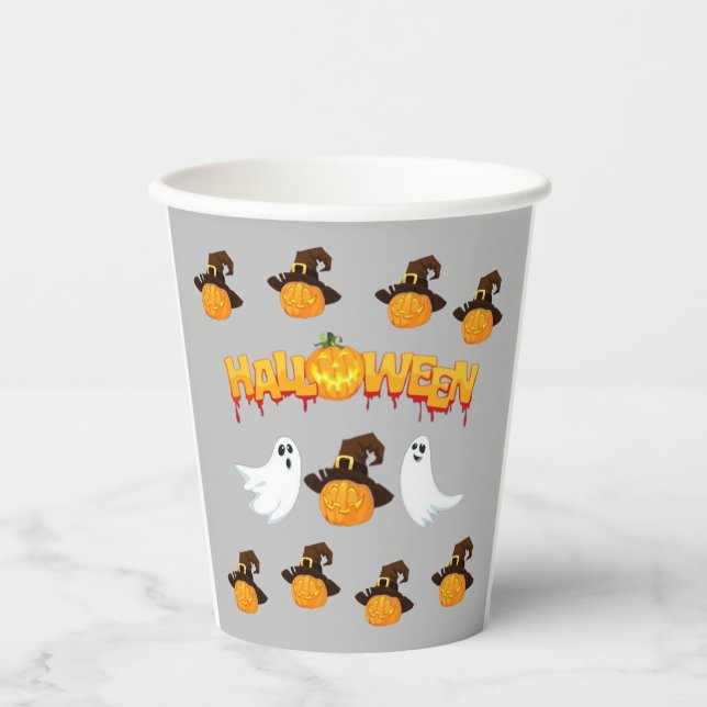 Vasos De Papel Halloween: Fantasma y calabaza (Anverso)