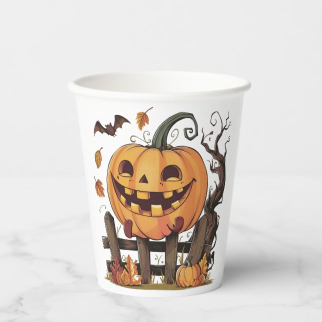 Vasos De Papel Halloween Festive Topa de papel de calabaza (Anverso)