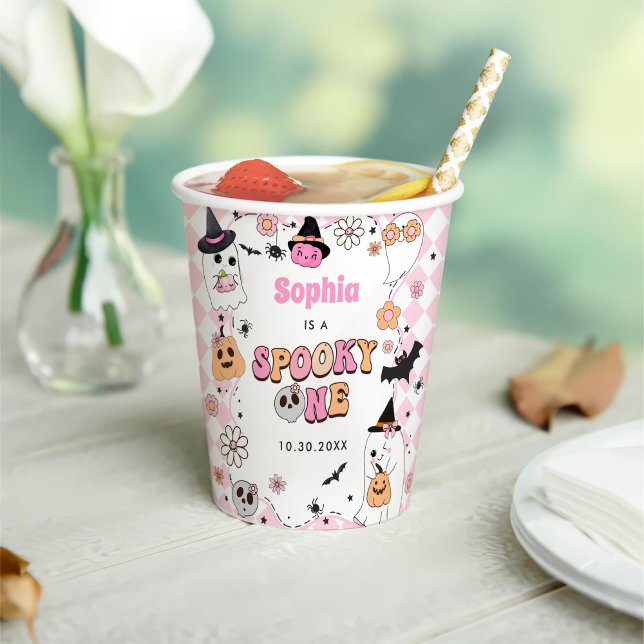 Vasos De Papel Halloween Groovy Ghost Primer cumpleaños (Subido por el creador)
