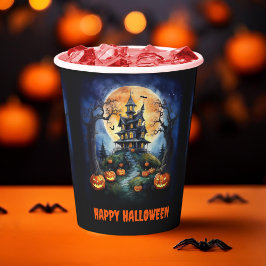Vasos De Papel Halloween Haunted House con Pumpkins Fiesta