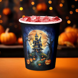 Vasos De Papel Halloween Haunted House con Pumpkins Fiesta