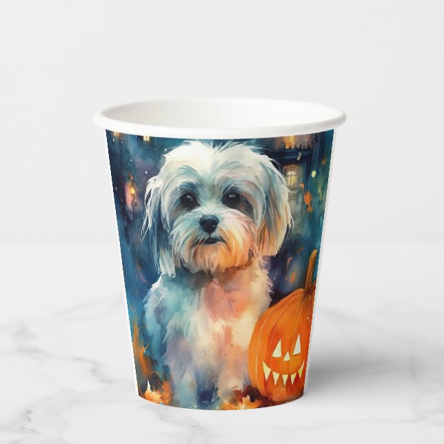 Vasos De Papel Halloween Havanese con calabazas aterradoras (Anverso)