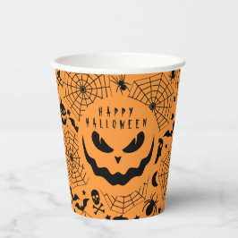 Vasos De Papel Halloween Jack O Lantern Creepy Face Naranja
