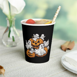 Vasos De Papel Halloween: Kleine Geister mit Kürbissen - 