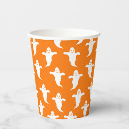 Vasos De Papel Halloween moderno simple Naranja y fantasmas blanc
