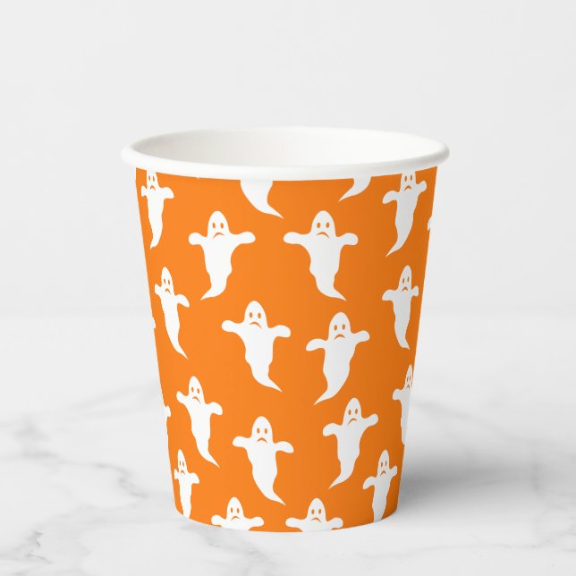 Vasos De Papel Halloween moderno simple Naranja y fantasmas blanc (Anverso)