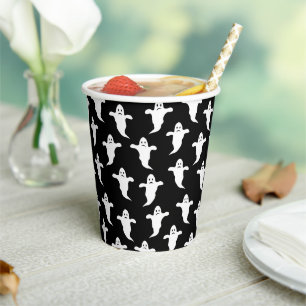 Vasos De Papel Halloween moderno y simple de fantasmas en blanco