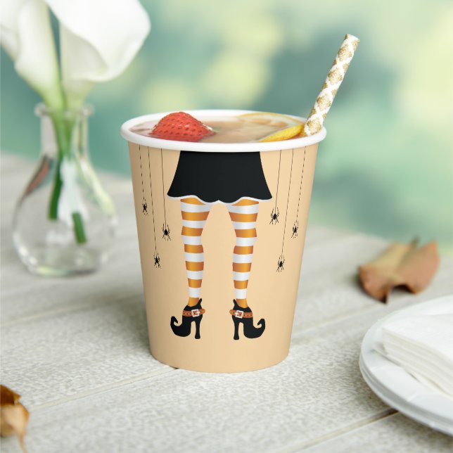 Vasos De Papel Halloween naranja De Piernas De Brujas Y Espeluzna (in situ)