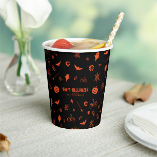 Vasos De Papel Halloween Naranja negro fantasma adorable