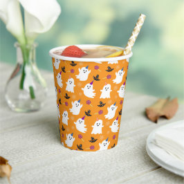 Vasos De Papel Halloween Naranja Pequeños chicos fantasmas decora