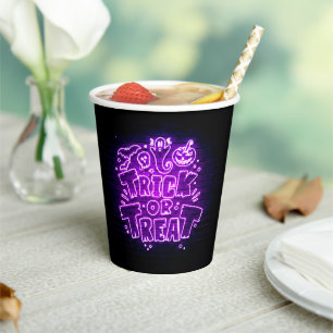 Vasos De Papel Halloween Neon Glow Look Purple Trick Trek Fiesta
