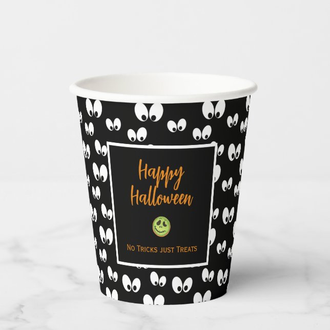 Vasos De Papel Halloween ojos espeluznantes galleta verde sin tru (Anverso)