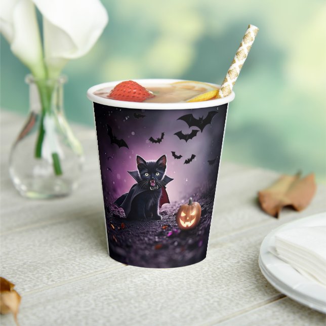 Vasos De Papel Halloween Party Black Cat Vampite Cute (in situ)