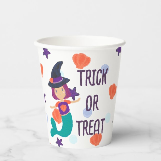 Vasos De Papel Halloween Pastel Mermaid Trick o Trete (Anverso)