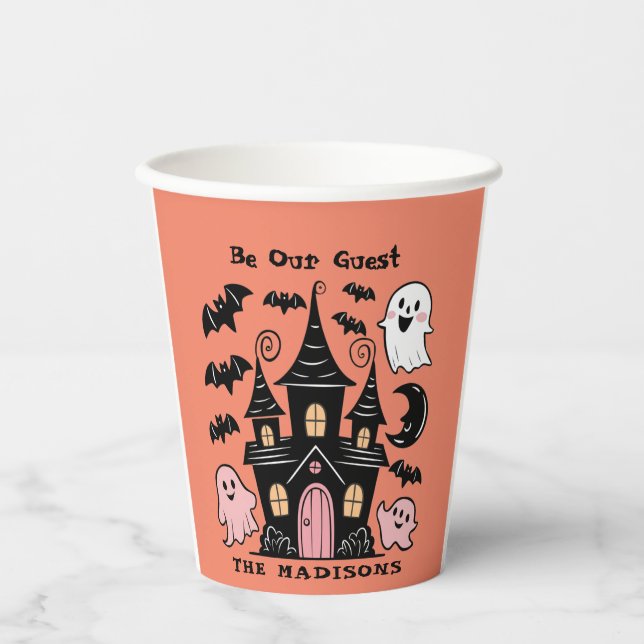 Vasos De Papel Halloween Personalizado Sea Nuestra Casa De Huéspe (Anverso)