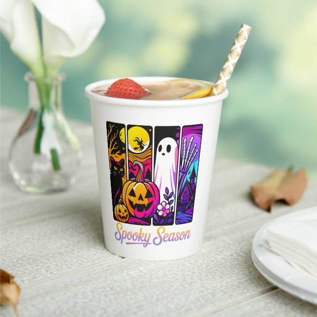 Vasos De Papel Halloween Pumpkin Ghost Pop Art Retro Black (in situ)