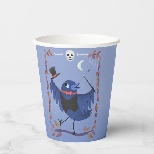 Vasos De Papel Halloween Raven Crow Moon Blue (Anverso)