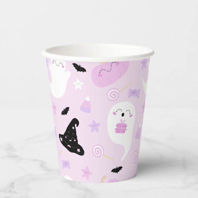 Vasos De Papel Halloween rosa lindo (Anverso)