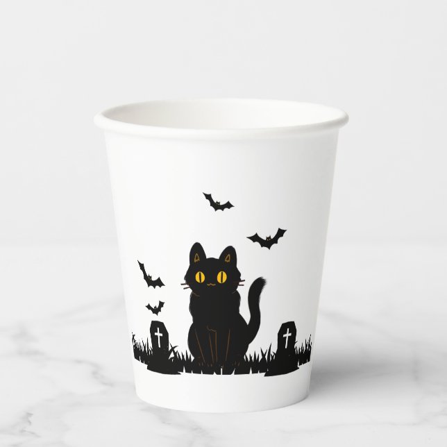 Vasos De Papel Halloween Schwarze Katze Pappbecher (Anverso)
